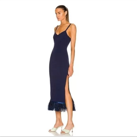 STAUD Portofino Maxi feather trim dress in navy - Picture 2 of 5
